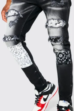 Jean Skinny Déchiré Et Réparé à Imprimé Bandana -Promos Coutuvelle Magasin bmm10306 washed20black xl 3 scaled