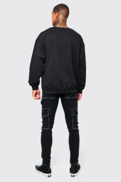 Jean Cargo Skinny à Coutures Contrastantes -Promos Coutuvelle Magasin bmm23578 washed20black xl 1 scaled