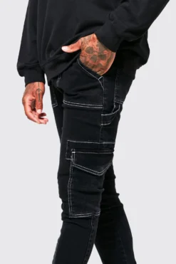 Jean Cargo Skinny à Coutures Contrastantes -Promos Coutuvelle Magasin bmm23578 washed20black xl 3 scaled