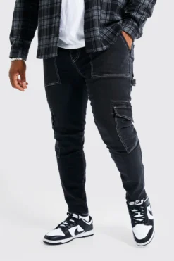 Grande Taille - Jean Cargo Skinny à Coutures Contrastantes