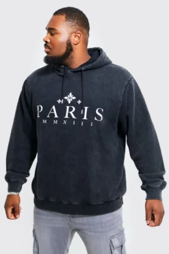 Grande Taille - Sweat à Capuche Délavé à Slogan Paris