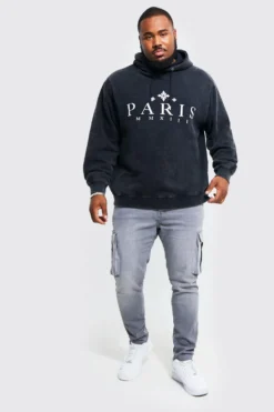 Grande Taille - Sweat à Capuche Délavé à Slogan Paris -Promos Coutuvelle Magasin bmm27756 charcoal xl 3 scaled