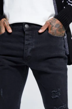 Jean Skinny Stretch Déchiré Au Genou -Promos Coutuvelle Magasin bmm28417 washed20black xl 3 scaled
