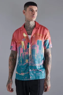 Chemise Oversize Satinée à Manches Courtes