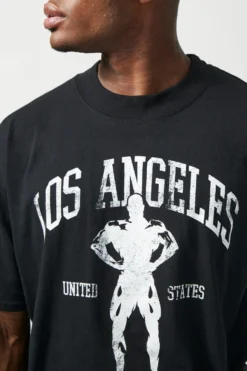 T-shirt De Sport Oversize à Slogan Los Angeles - MAN Active -Promos Coutuvelle Magasin bmm37950 black xl 3 scaled
