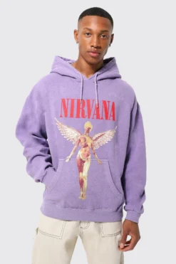 Sweat à Capuche Oversize Surteint à Imprimé Nirvana