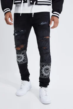 Jean Skinny Déchiré Et Réparé Imprimé Bandana