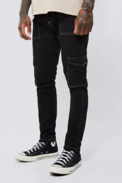 Pantalon Cargo Skinny à Coutures Contrastantes