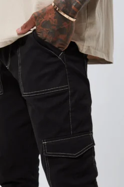 Pantalon Cargo Skinny à Coutures Contrastantes -Promos Coutuvelle Magasin bmm41052 black xl 3 scaled