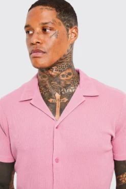 Chemise Moulante Côtelée à Manches Courtes -Promos Coutuvelle Magasin bmm41218 pink xl 3 scaled