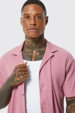 Chemise Côtelée à Manches Courtes -Promos Coutuvelle Magasin bmm41225 lilac xl 3 scaled