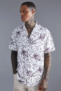 Chemise Oversize Fleurie à Manches Courtes