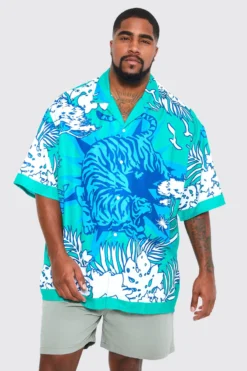 Grande Taille - Chemise Oversize à Imprimé Tigre