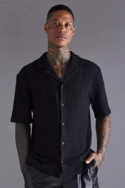 Chemise Oversize En Crochet à Manches Courtes -Promos Coutuvelle Magasin bmm42606 black xl 3 scaled