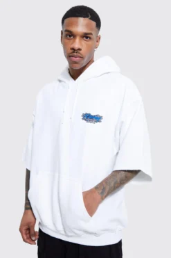 Sweat à Capuche Oversize Imprimé à Manches Courtes -Promos Coutuvelle Magasin bmm43291 white xl 3 scaled