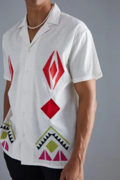 Chemise En Lin Oversize Imprimée à Manches Courtes -Promos Coutuvelle Magasin bmm44141 ecru xl 3 scaled