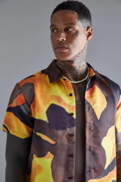 Chemise Satinée Fleurie à Manches Courtes -Promos Coutuvelle Magasin bmm47787 brown xl 3 scaled