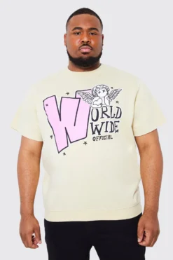 Grande Taille - Sweat Oversize Imprimé à Manches Courtes