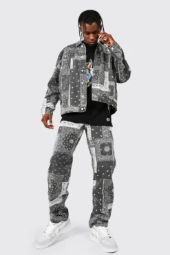 Jean Décontracté Délavé à Imprimé Bandana -Promos Coutuvelle Magasin mzz01653 mid20grey xl 3