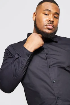 Grande Taille - Chemise En Coton à Manches Longues -Promos Coutuvelle Magasin mzz16107 black xl 3