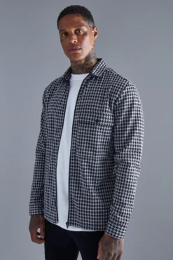 Surchemise Zippée En Jacquard Motif Pied-de-poule