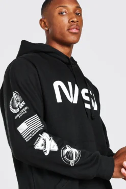 Sweat à Capuche Officiel NASA Imprimé Sur Les Manches -Promos Coutuvelle Magasin mzz40015 black xl 3